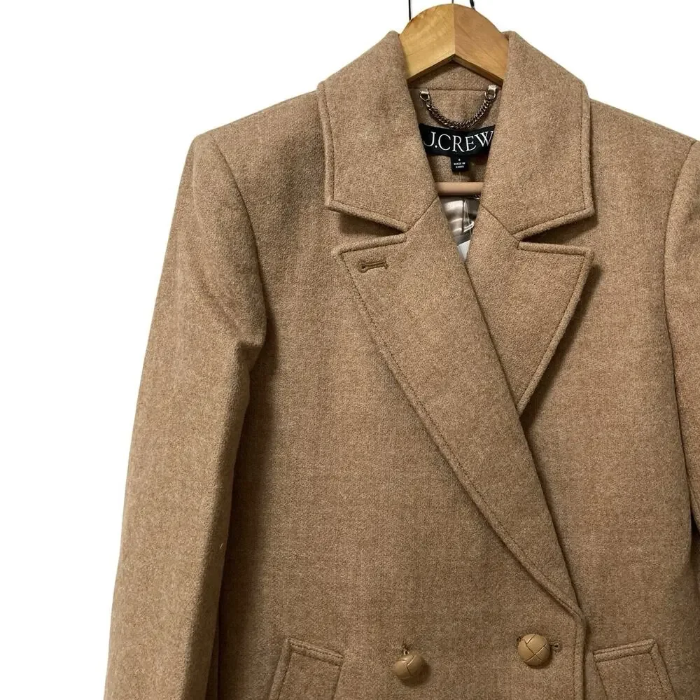 J Crew Womens Melton Wool Double Breasted Classic Peacoat Coat Size 4 Soft Brown